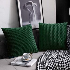 Green velvet textured pillow covers 18 x 18”